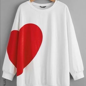 SHEIN Plus Heart Print Drop Shoulder Sweatshirt